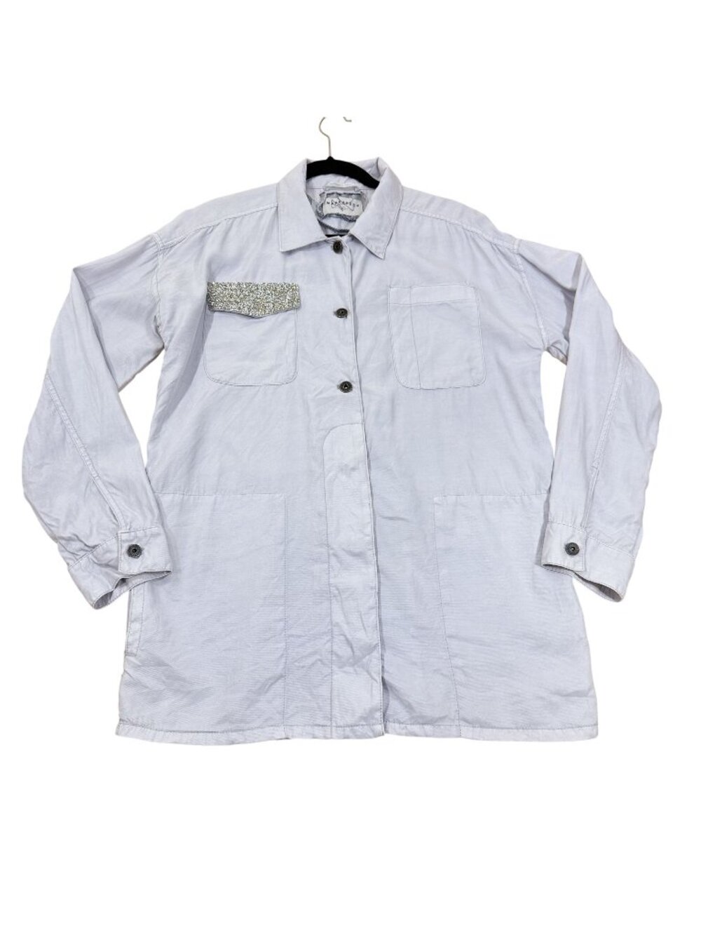 Marrakech – Women’s Light Gray Rhinestone Utility‎ Jacket Shacket – Size M